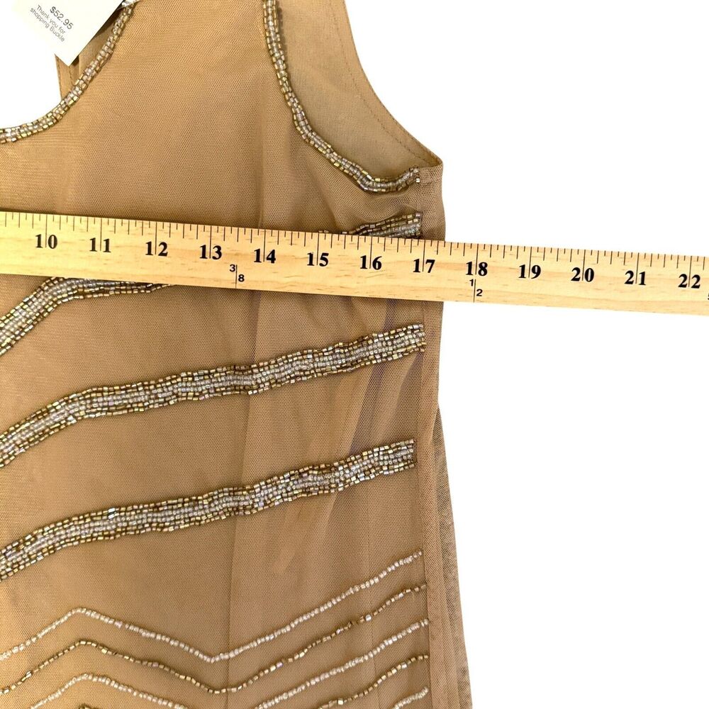 Buckle Sheer Mesh Lined‎ Back Tie Tan Gold Beaded Tank Top Size Small NWT - Picture 13 of 15